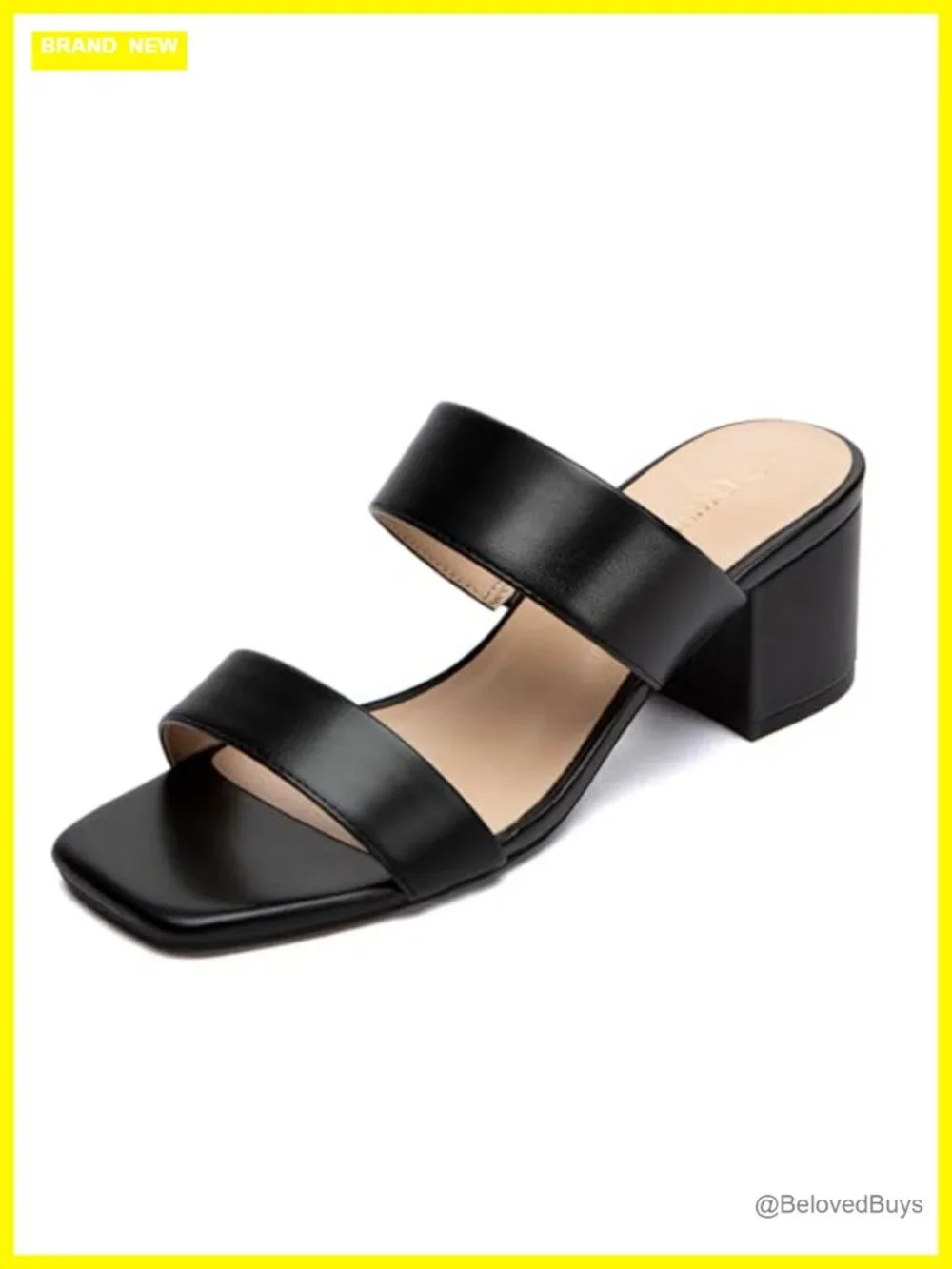 Women's Square Toe Two Strap Block Heel Sandals Dressy Slides Comfort Low